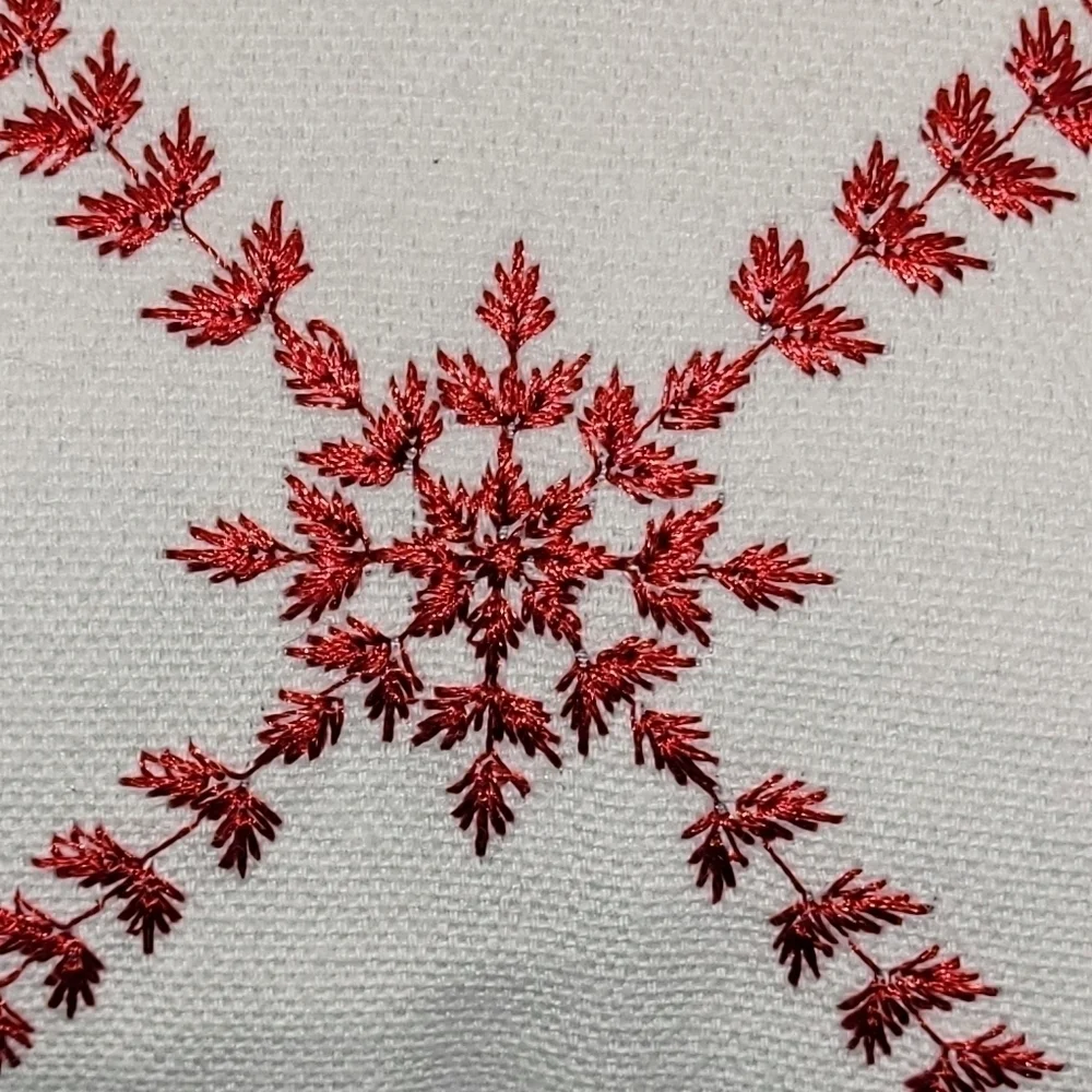 Enchanté Accessories White Red Embroidered Snowflakes Rhinestones Pompom Pillow